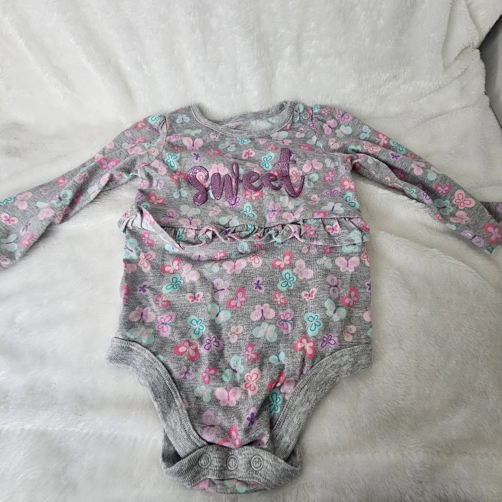 OshKosh & Garanimals Baby Girls Pink‎ Floral Bodysuit Ruffle Coquette 12-18 M